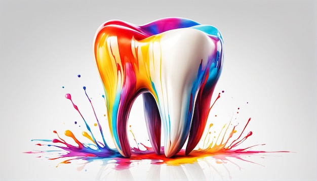 Photo dental burst colorful tooth amid splashes