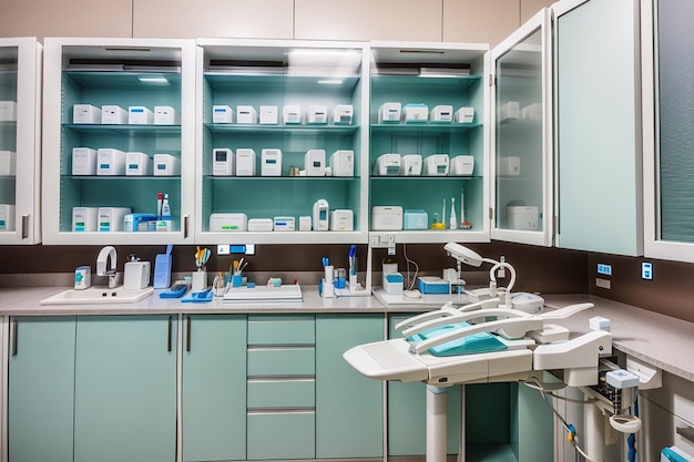 Стоматологический кабинет с различным медицинским оборудованием