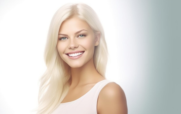 Foto cure dentistiche bellissimo ampio sorriso di donna sana denti bianchi da vicino dentista sbiancamento dei denti