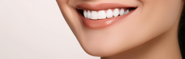 Dental care beautiful wide smile of healthy woman white teeth coloseup dentist tooth whitening