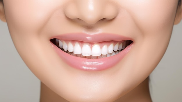 Dental care beautiful wide smile of healthy woman white teeth coloseup dentist tooth whitening