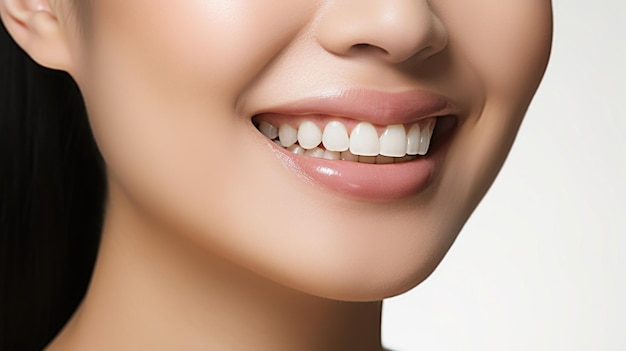 歯科ケア健康な女性の美しい広い笑顔白い歯コロアップ歯科医の歯のホワイトニング