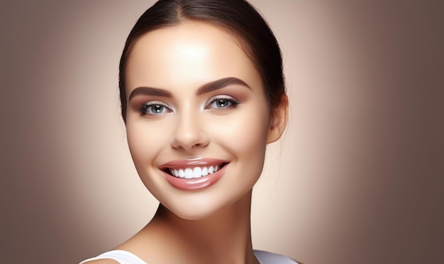 Dental care beautiful wide smile of healthy woman white teeth coloseup dentist tooth whitening