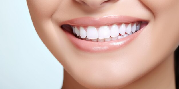 dental care woman smiling with white teeth veneer