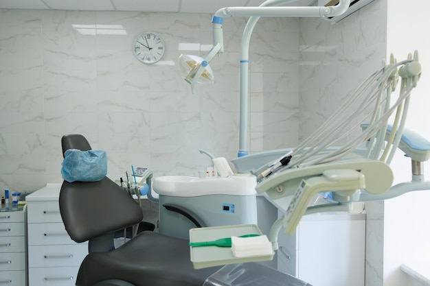 Dental chair in modern dentist office