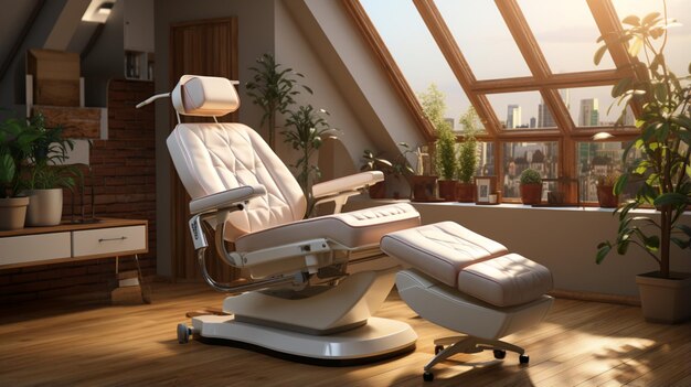 Dental chair on the wooden floor