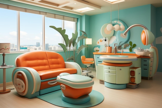 Dental clinic chair at clinic cute interior for kid Generative AI