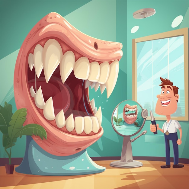 Photo dental clinic on a funny teeth cartoon style