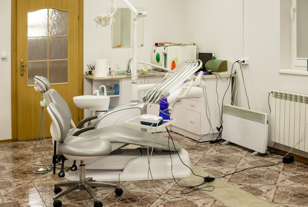 Dental clinic interior design with chair and equipment