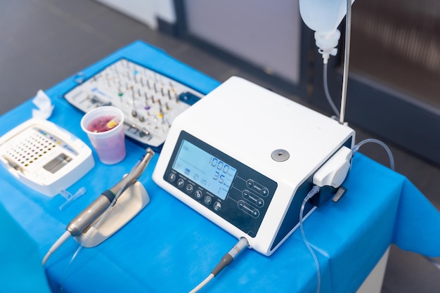 Dental clinic machines and utensils before the operation in the dental room