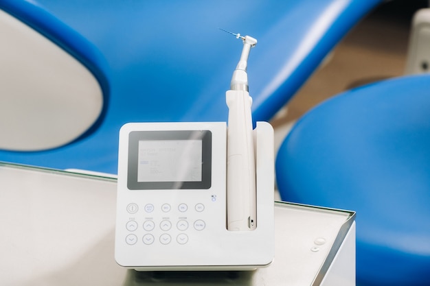 Dental equipment in the dentist's office for root canal treatment. Close-up, endomotor.