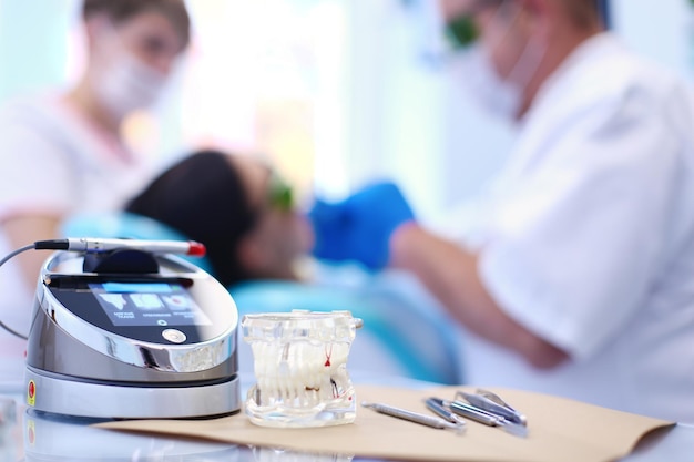 Dental equipment tools dentist medicine on desk