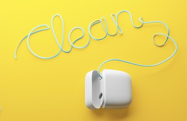 Dental floss as the word Clean yellow background 3d render