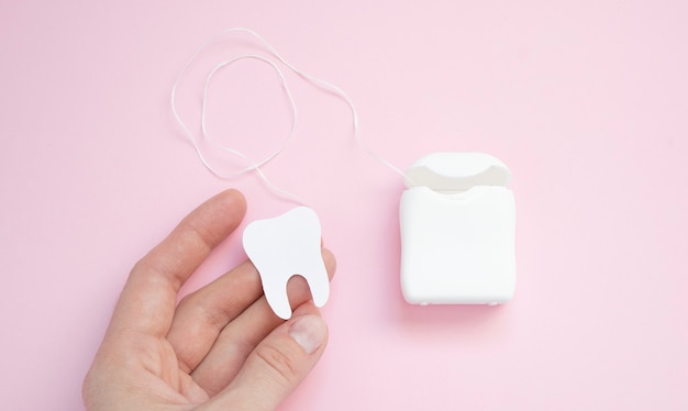 Dental hygiene and oral health concept with a dental floss box isolated