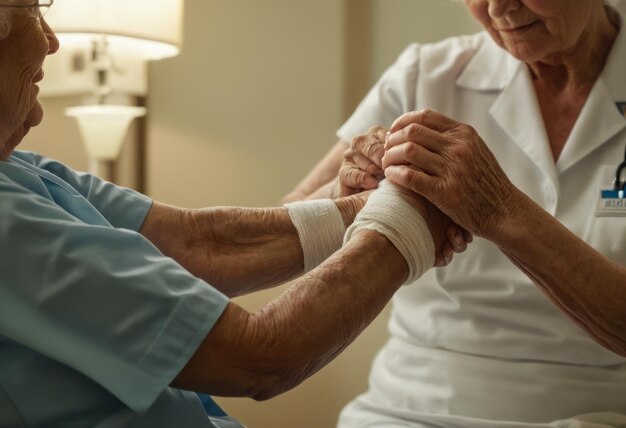 Foto dental hygienist preparing to work on an elderly patient in a dental clinic ensuring dental health