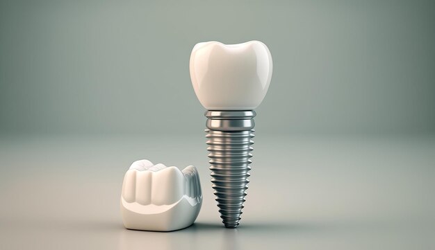 The dental implant and crown model on light background Generative AI