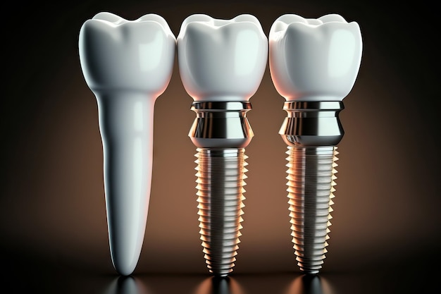 Dental implant and human teeth in a row