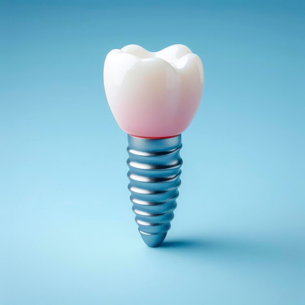 Dental Implant on solid blue background ai generative