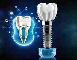 Photo dental implant with white tooth and other dental components