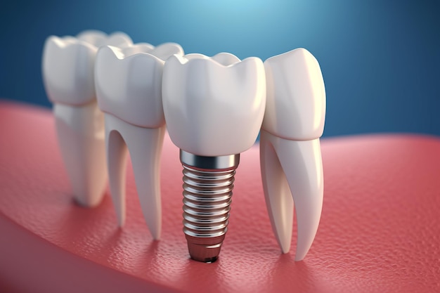Dental implantation teeth with implant screw 3d illustratio