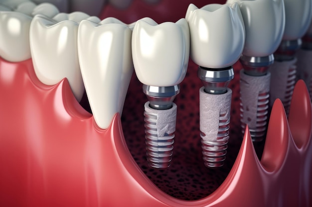 Dental implantation teeth with implant screw illustration AI Generated