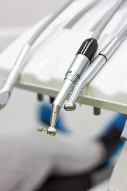 Dental instruments on a dental chair