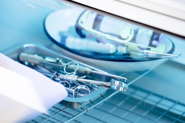 Dental instruments in the sterilizer.