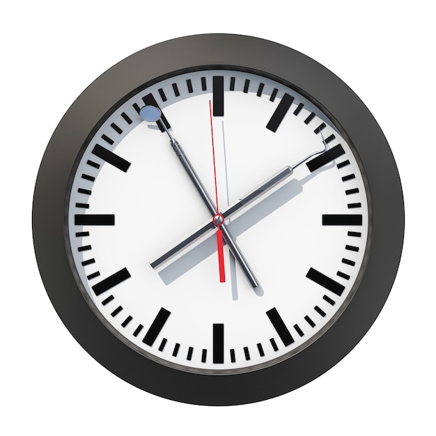 dental time concept clock face with dental tools 3d rendering