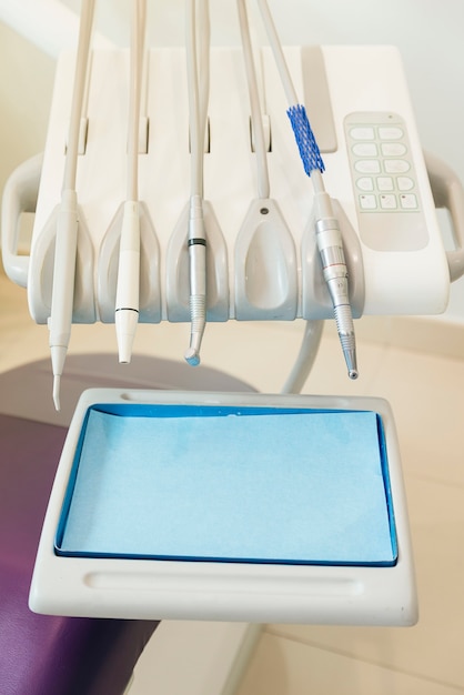 Dental tools in dental clinic. Dentist Concept.