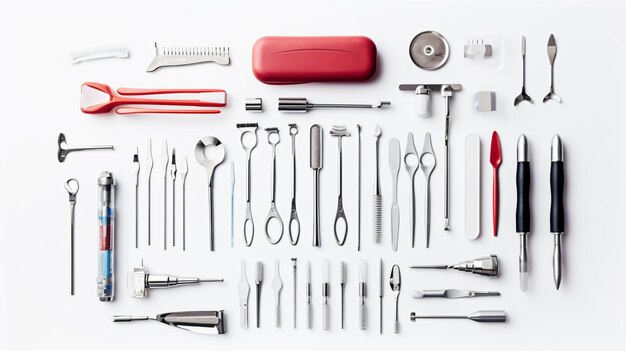 Dental tools and equipment isolated on a white background