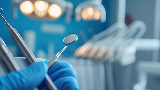 Dental tools isolated on blue background