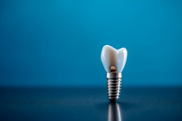 Dental tooth implant isolated on blue background