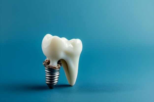 Dental tooth implant isolated on blue background