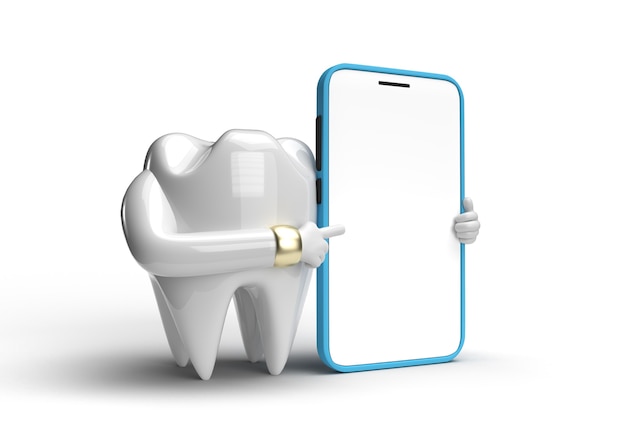 Photo dental tooth with blank screen mobile mockup pen tool created clipping path included in jpeg easy to composite.