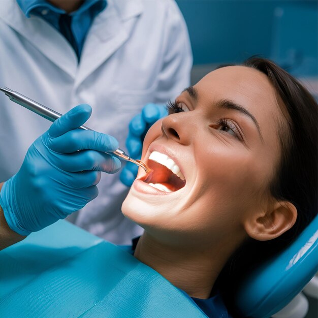 A dentist diligently cleans a patients mouth ensuring optimal dental care