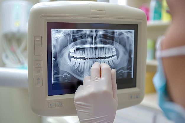 Foto dentista che fa una radiografia