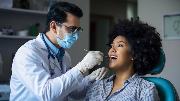 Dentist examining patients teeth