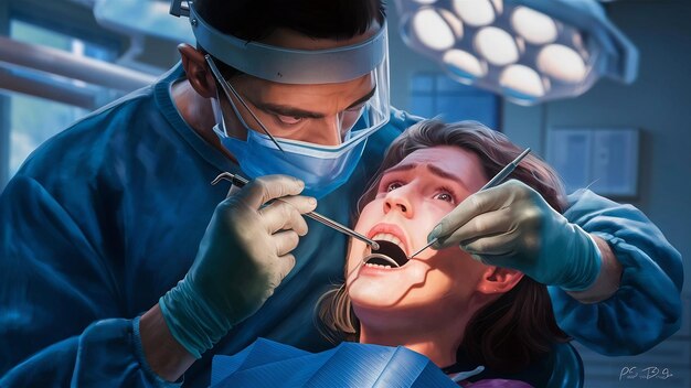 Dentist examining patients teeth