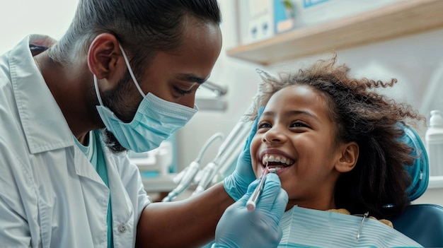 A dentist explaining oral hygiene techniques to a young patient