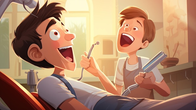 歯医者と患者が病院の部屋で