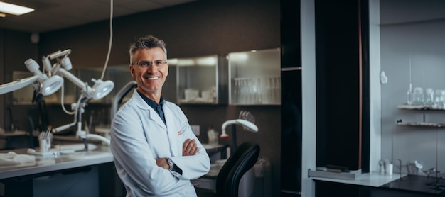дантист в белом халате в стоматологическом кабинете Генеративный AI