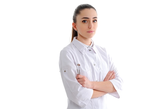 Dentist woman isolated on white