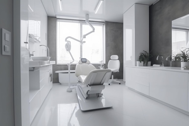 Фото Стоматологическая медицина медицинское оборудование и концепция стоматологии интерьер нового современного офиса стоматологической клиники со стулом