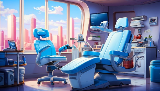 Dentists chair and chair for patient in dental office