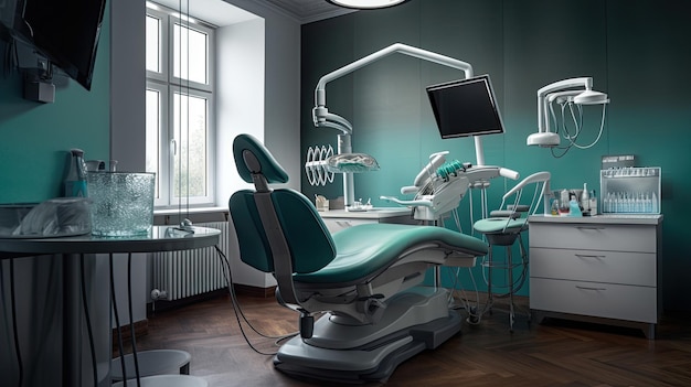 Dentists office dentist chair technology hi tech medical concept Generative AI