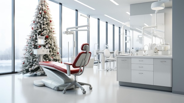 크리스마스 트리와 크리스마스 장식을 갖춘 치과의사 사무실