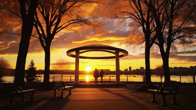 Denver City Park offers beautiful views of the sunset silhouette concept