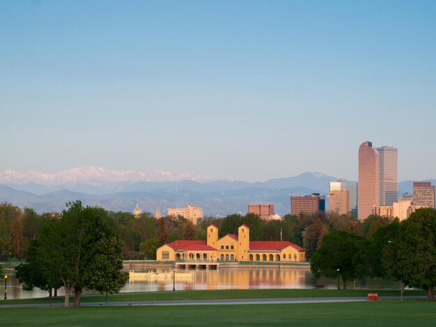 Denver skyline at sunrise.