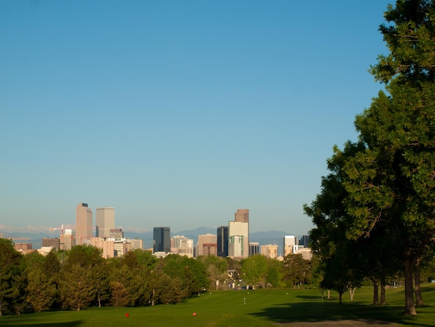 Denver skyline at sunrise.