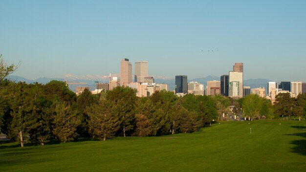 Denver skyline at sunrise.